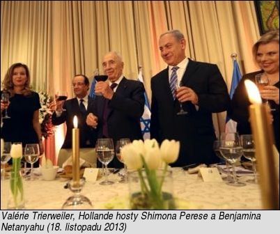 [Valérie Trierweiler, Hollande hosty Shimona Perese a Benjamina Netanyahu (18. listopadu 2013)]